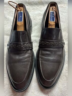 Hart Schaffner Marx Dark Brown Leather Slip-On Loafers with Decorative Strap
